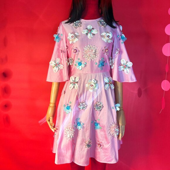 ASOS Embellished Pink Floral Dress – Size 2 US – Hand-Beaded Party Dream - Picture 1 of 12
